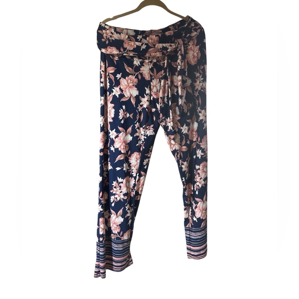 Robert Louis Navy and Pink Floral Wide Leg Pants